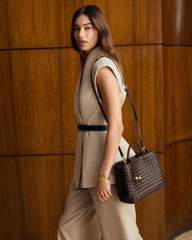 NOVA Hand Woven Top Handle Bag, Bitter Chocolate