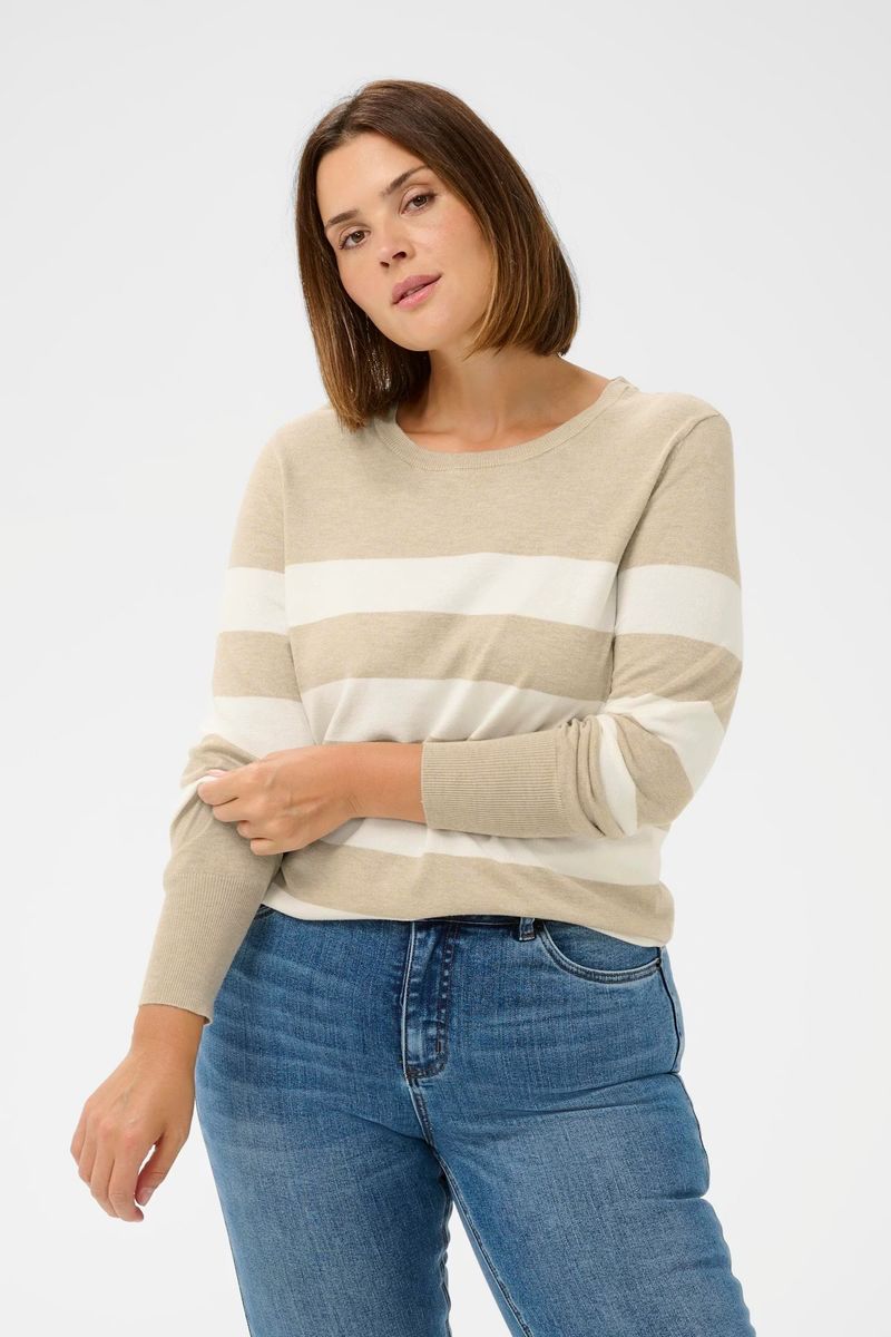 KC Lizzy Striped Knit Pullover, Feather grey/chalk